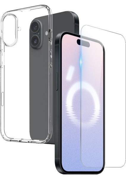 iPhone 16 Kılıf Şeffaf Tpu Silikon ve Ekran Koruyucu