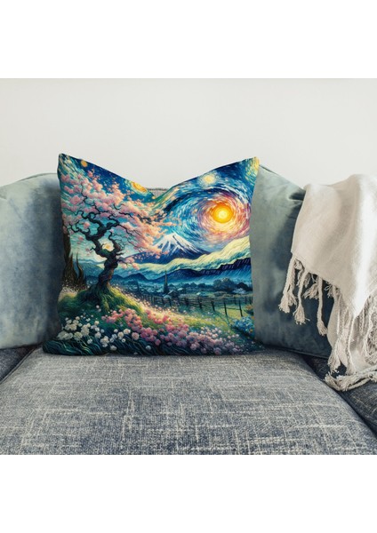 Cherry Blossom / The Starry Night Çift Taraflı Kırlent Kılıfı 2 Adet modelleri