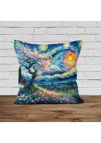 Cherry Blossom / The Starry Night Çift Taraflı Kırlent Kılıfı 2 Adet fırsatları