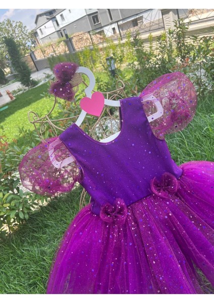 Kız Çocuk Mor Simli Tüllü Kabarık Abiye Elbise fiyatları