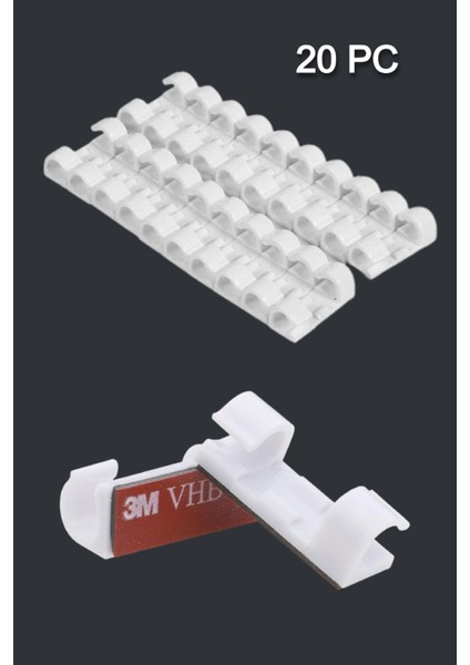 3m Yapışkanlı 20 'li Kablo Sabitleyici Düzenleyici Klips Kablo Tutucu Düzenleyici Toplayıcı Aparat