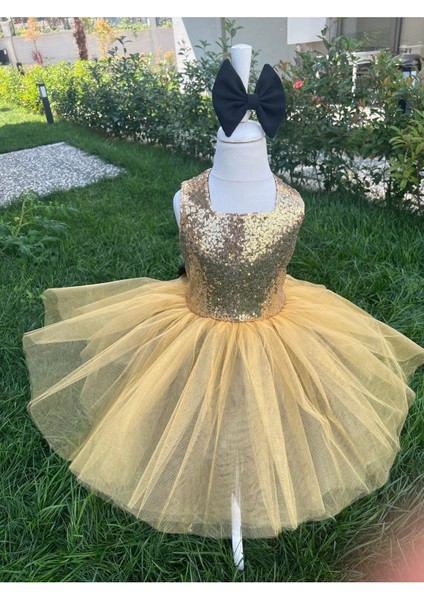 Kız Çocuk Gold Payet Detaylı Tüllü Kabarık Abiye Elbise fiyatları