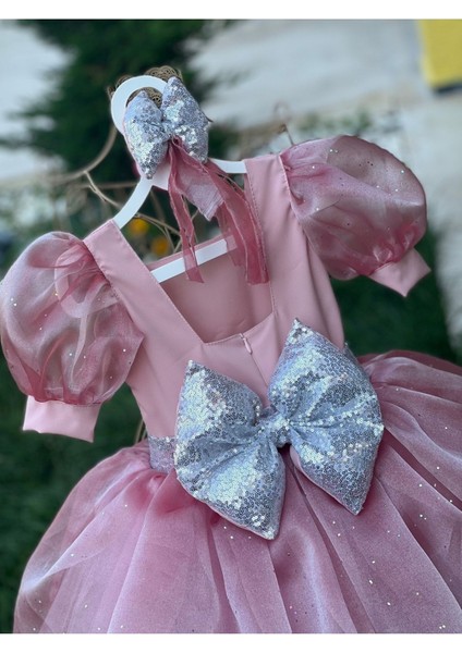 Kız Çocuk Pudra Pembe Kabarık Tüllü Abiye Elbise modelleri