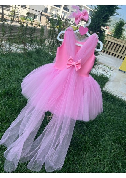 Kız Çocuk Pembe Kabarık Tüllü Tasarım Abiye Elbise fiyatları