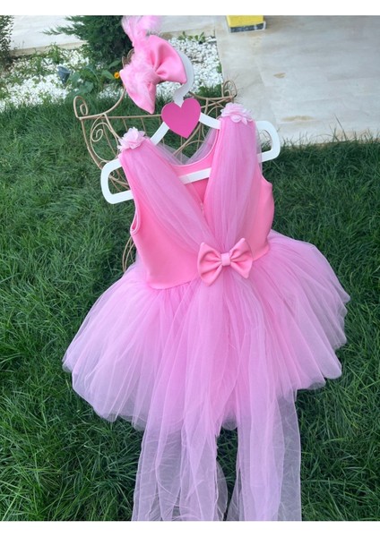 Kız Çocuk Pembe Kabarık Tüllü Tasarım Abiye Elbise modelleri