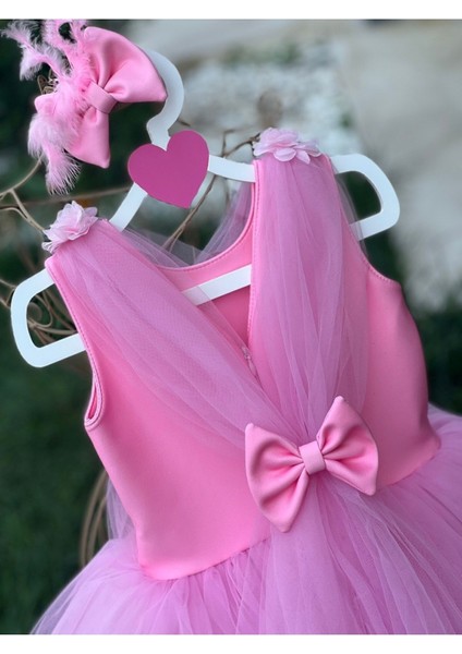 Kız Çocuk Pembe Kabarık Tüllü Tasarım Abiye Elbise fırsatları