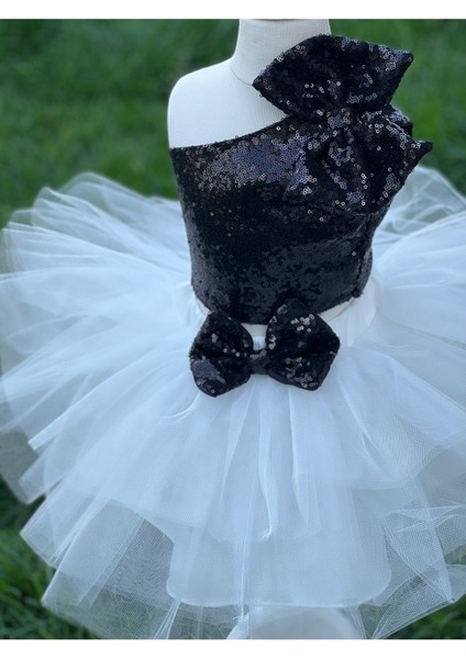 Kız Çocuk Beyaz Kabarık Tütü Etekli Siyah Payet Crop Bluz Takım modelleri