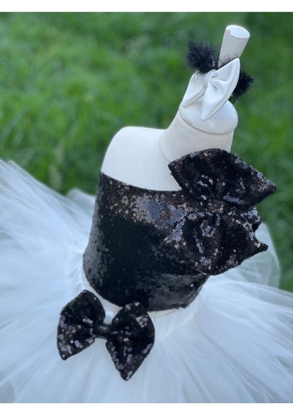 Kız Çocuk Beyaz Kabarık Tütü Etekli Siyah Payet Crop Bluz Takım fırsatları