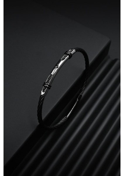316L Çelik Italyan Model Siyah-Gümüş Renk Erkek Bileklik FRJ12262-3262-B2A