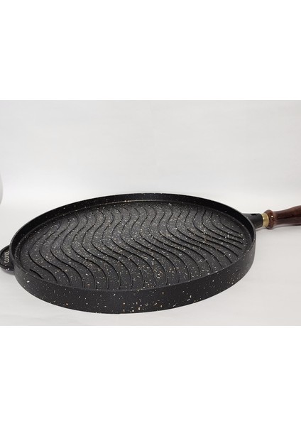 Çift Taraflı Döküm Granit 36CM 4mm Kalın Taban Gözleme Bazlama Pizza Grill Izgara Tavası