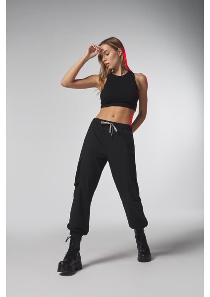 Siyah Kargo Cepli Pantolon