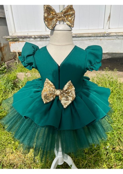 Kız Çocuk Yeşil Kabarık Abiye Elbise Gold Payet Detaylı fırsatları