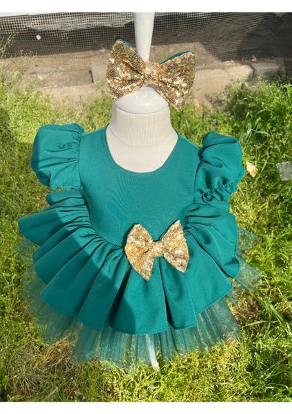 Kız Çocuk Yeşil Kabarık Abiye Elbise Gold Payet Detaylı indirimleri
