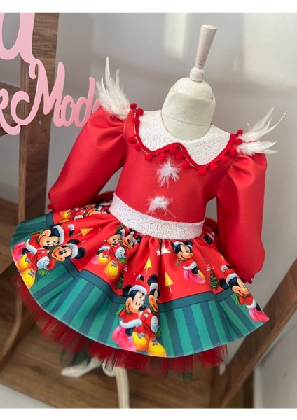 Kız Çocuk Mickey Mouse Yeni Yıl Yılbaşı Kabarık Elbise