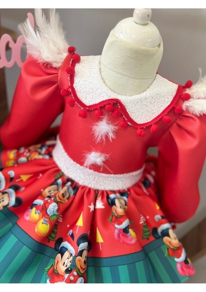 Kız Çocuk Mickey Mouse Yeni Yıl Yılbaşı Kabarık Elbise