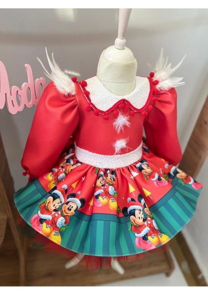 Kız Çocuk Mickey Mouse Yeni Yıl Yılbaşı Kabarık Elbise