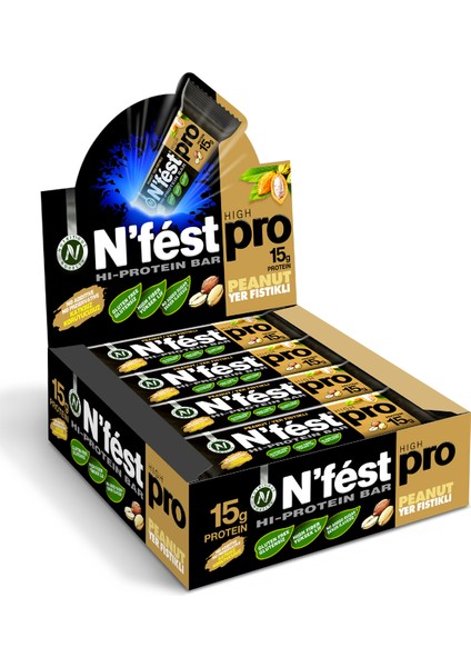 Yer Fıstıklı Yüksek Protein Bar 50 g X 12 Adet
