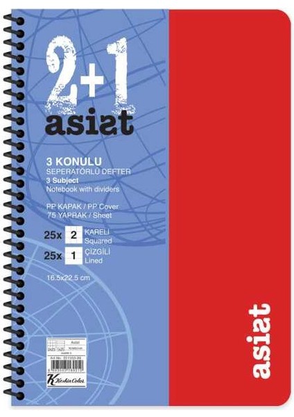 Keskin Defter Asist 16,5X22,5 Pp Kapak Ayraçlı 2+1 75 Yp. 351553-99 1 modelleri
