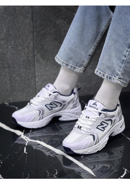 Kadın HMR053 Bağcıklı Ortopedik Spor Sneaker Ayakkabı Beyaz- Lacivert fırsatları