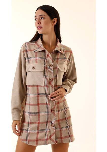 Kadın Kiremit Kahve Ekose Oversize Oduncu Gömlek fırsatları