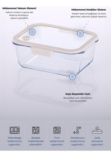 Fika Glace Bej Vakumlu 2 Parça Saklama Kabı 1200 ml modelleri