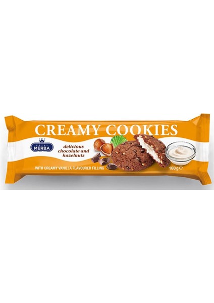 Merba Bitter Çikolata ve Vanilya Aromalı Dolgulu Kurabiye Creamy Cookies 160 gr