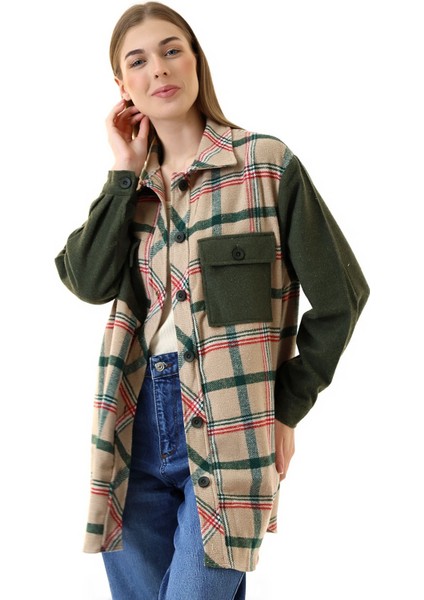 Kadın Kahve Haki Ekose Oversize Oduncu Gömlek fiyatları