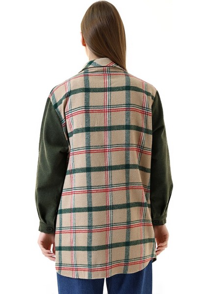 Kadın Kahve Haki Ekose Oversize Oduncu Gömlek indirimleri