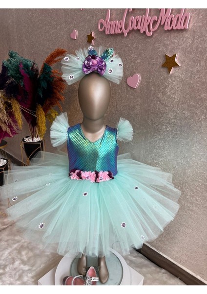 Kız Çocuk Tüllü Kabarık Deniz Kızı Elbisesi