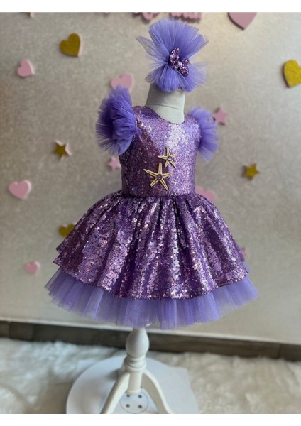 Lila Pul Payet Kabarık Tüllü Kız Çocuk Deniz Kızı Elbise fiyatları