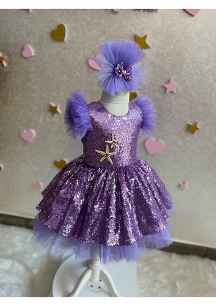 Lila Pul Payet Kabarık Tüllü Kız Çocuk Deniz Kızı Elbise fırsatları