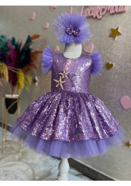 Lila Pul Payet Kabarık Tüllü Kız Çocuk Deniz Kızı Elbise indirimleri