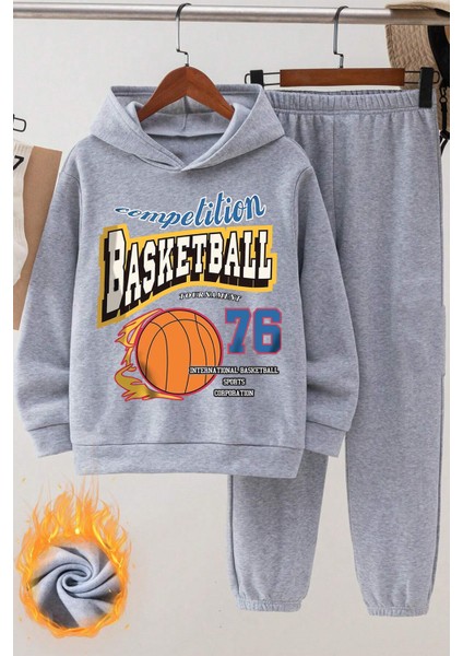 Uygun Tarz Basketball Baskılı Çocuk Rahat Eşofman Takımı