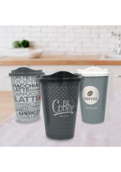 3 Adet Kahve Bardağı Seti Dekoratif Plastik Kahve Muhafaza Bardağı