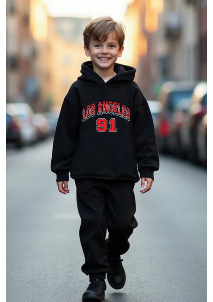 Uygun Tarz Los Angles Baskılı Çocuk Rahat Eşofman Takımı