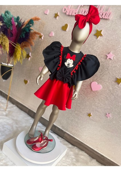 Kız Çocuk Kırmızı Etekli Mickey Mouse Detaylı Takım