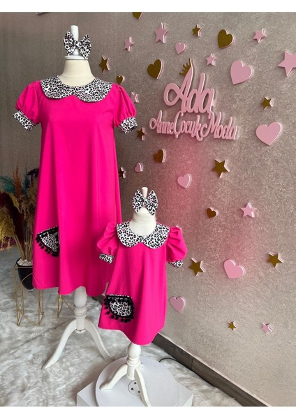 Anne Kız Canlı Pembe Elbise (Sepete Ayrı Eklenmelidir)