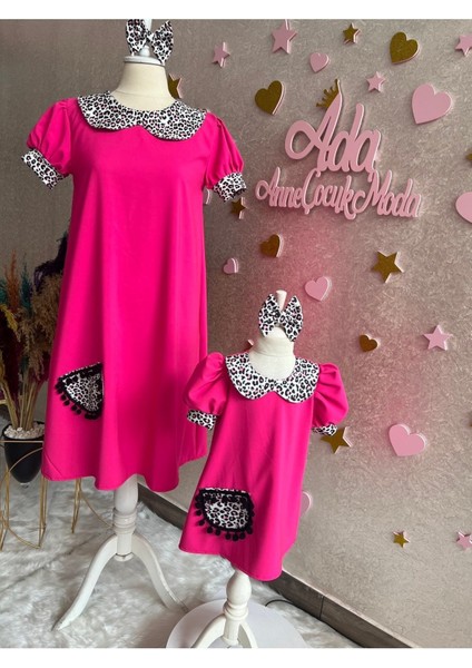 Anne Kız Canlı Pembe Elbise (Sepete Ayrı Eklenmelidir) modelleri