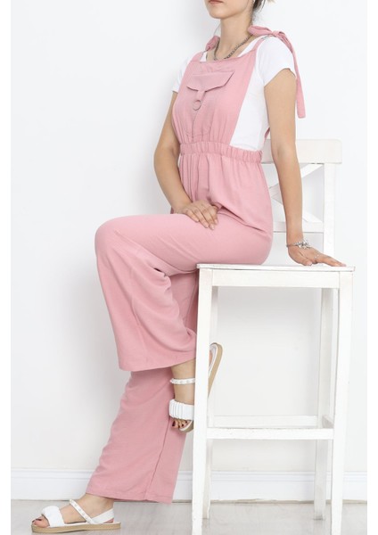 İpek Fashion Beli Lastikli Tulum Pembe - 18530.683.