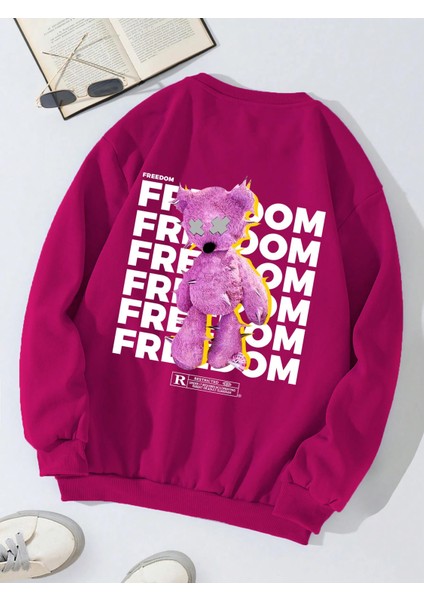 Oversize Bisiklet Yaka Basic Freedom Baskılı Sweatshirt - Fuşya fiyatları