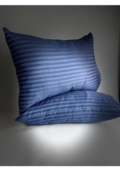 Çizgili Saten Indigo Mavi 2 Adet 50X70 Yastık Kılıfı modelleri