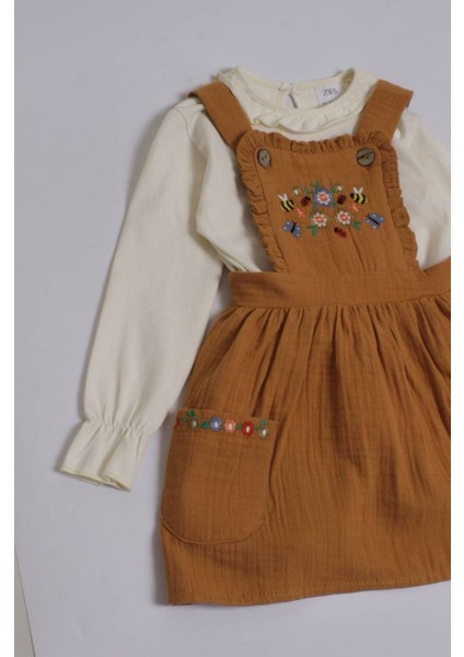 Kız Çocuk Müslin Kumaş Çiçek Nakışlı Elbise fiyatları