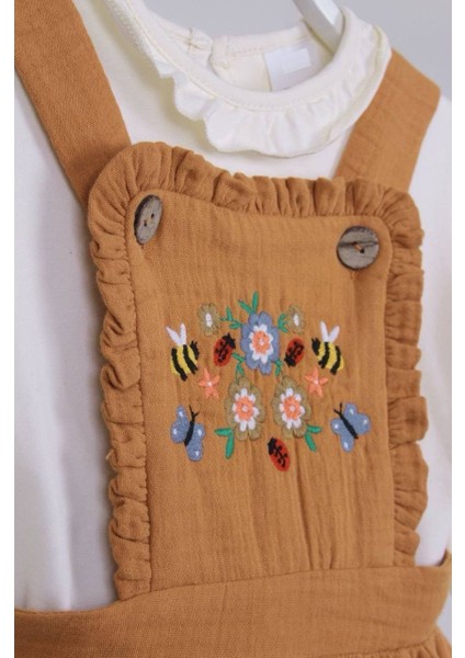 Kız Çocuk Müslin Kumaş Çiçek Nakışlı Elbise fırsatları