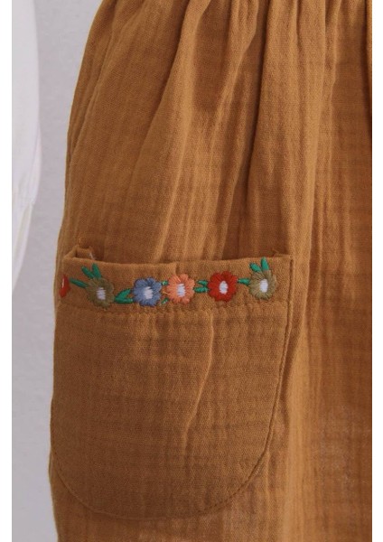 Kız Çocuk Müslin Kumaş Çiçek Nakışlı Elbise indirimleri