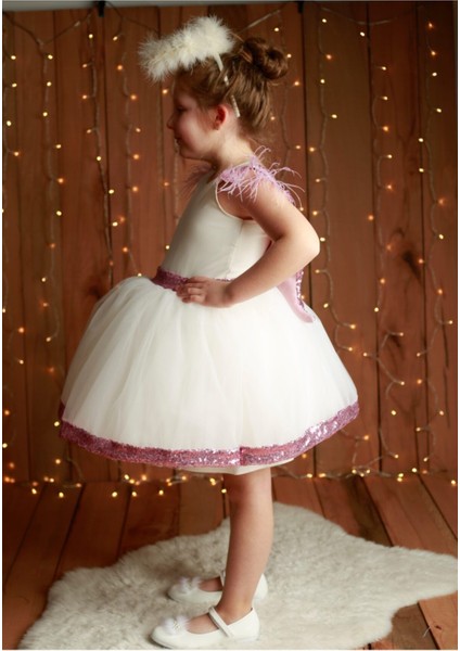 Kız Çocuk Pembe Payet Melek Kanatlı Kabarık Elbise fiyatları