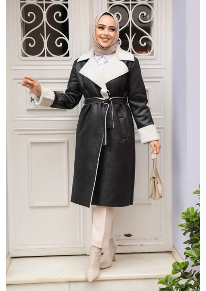 Kürklü Siyah Süet Tesettür Kap 5959S
