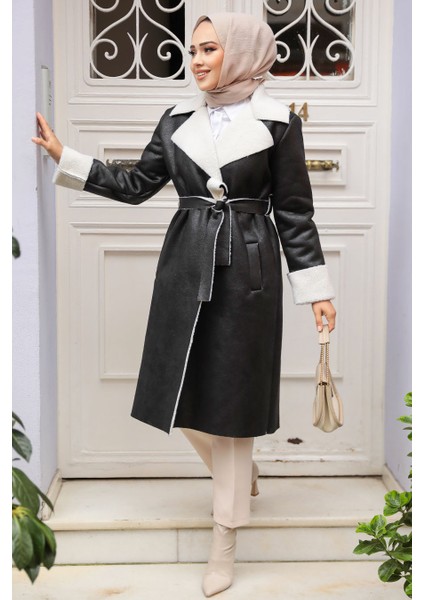 Kürklü Siyah Süet Tesettür Kap 5959S fiyatları