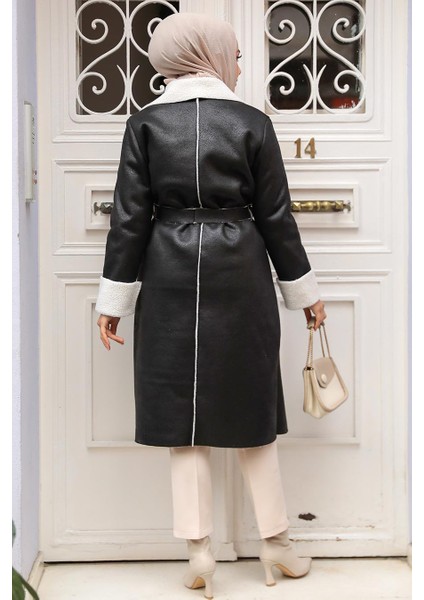 Kürklü Siyah Süet Tesettür Kap 5959S modelleri