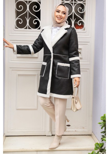 Kürklü Siyah Süet Tesettür Kap 61412S fiyatları