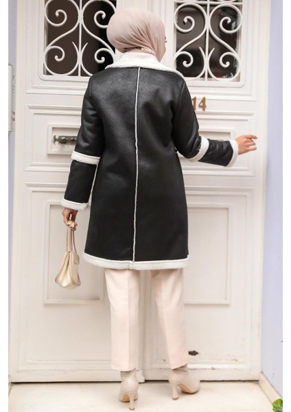 Kürklü Siyah Süet Tesettür Kap 61412S modelleri